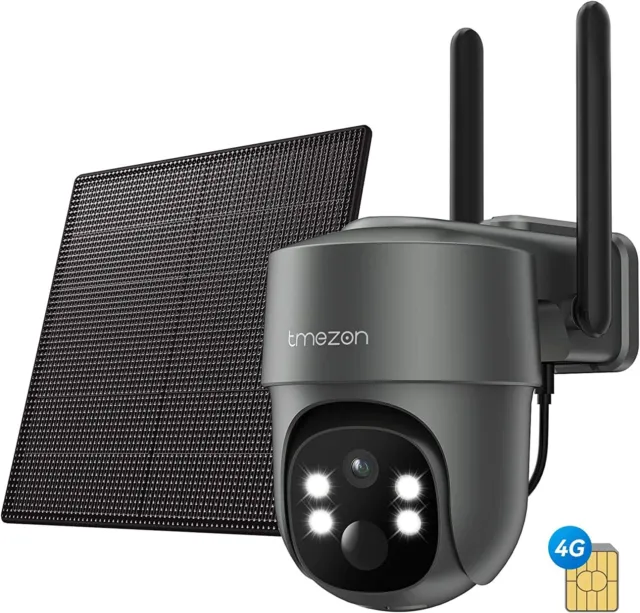TMEZON 3MP 4G/WLAN Überwachungskamera Solar Akku Kamera HD Außen IP66 Nachtsicht