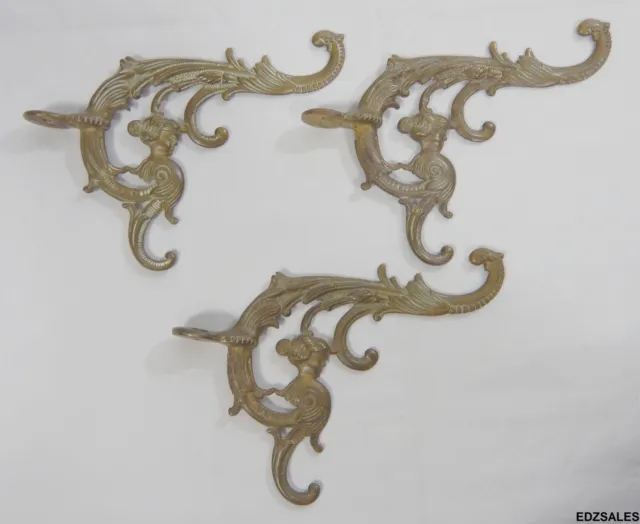 3 Vintage Art Nouveau Brass Female Figural Clothing Hooks