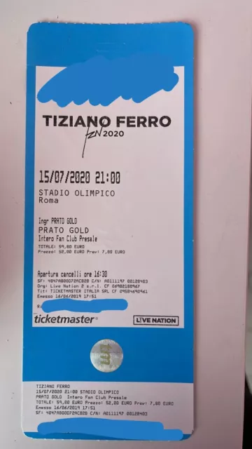-ROMA- N°1 Biglietto PRATO GOLD Tiziano Ferro 24 Giugno 2023 - NON NOMINATIVO