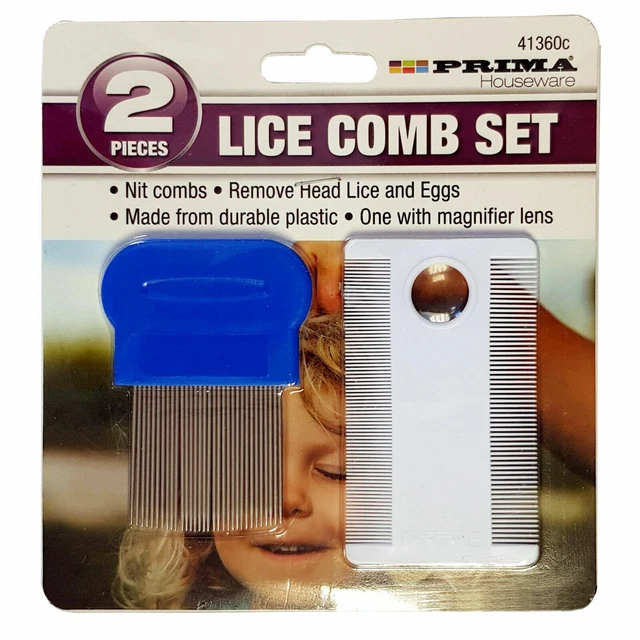 Head Lice Comb Fine Tooth Metal Detection Remove Hair Nit Eggs Magnifier Set 2pc