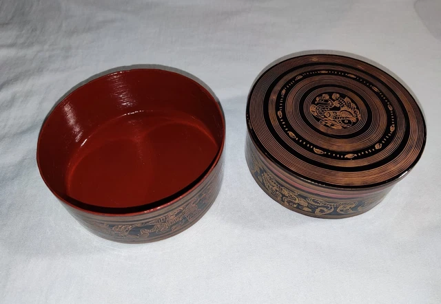 Vintage Hand Painted Burmese Myanmar Lacquer Betel Box Storage Container 5