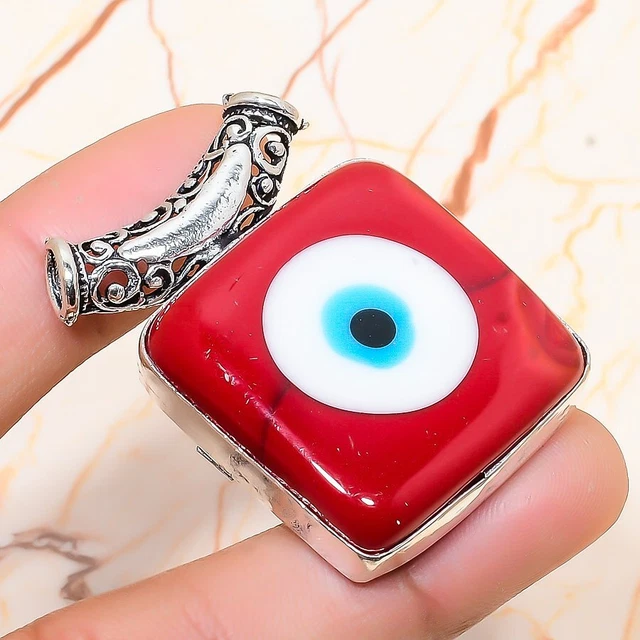 Red Evil Eye Gemstone Handmade Gift Jewelry Pendant 1.77" q247