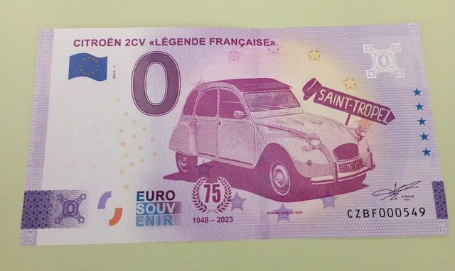 Billet Touristique 0 Euro Souvenir CITROËN 2CV - 75 ANS LÉGENDE FRANÇAISE 2023 @