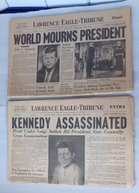 Lot of 2 - JFK Assassination Nov 1963 Lawrence Eagle Tribune - Mass. Newspaper