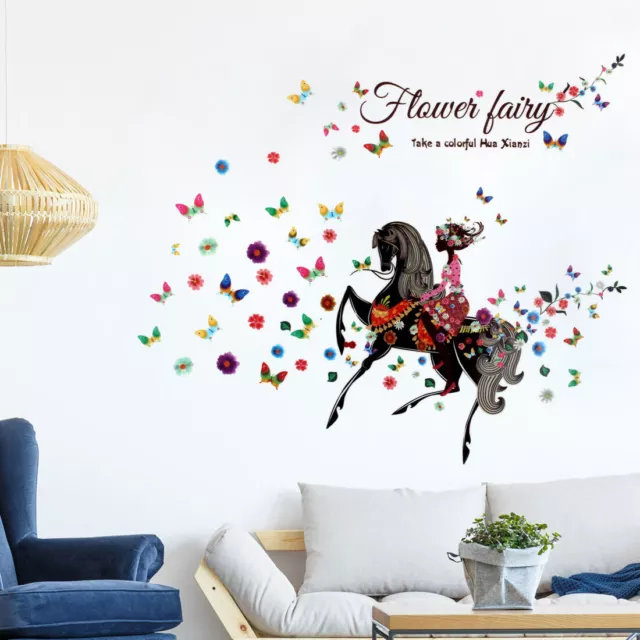 Équitation Fleur Papillon Fée Motif Wall Sticker Amovible Art Vinyle Decal DIY 2