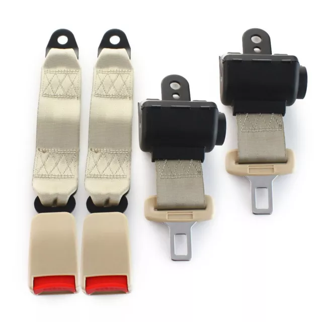 2Set Beige 2 Point Harness Seat Belt  Strap Retractable Replace Belt Universal