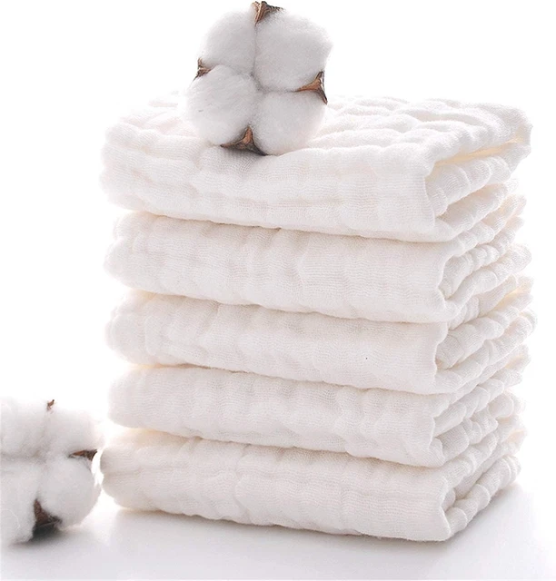 Baby Muslin Washcloths, Natural Muslin Cotton Baby Wipes Soft Newborn Baby Fa...