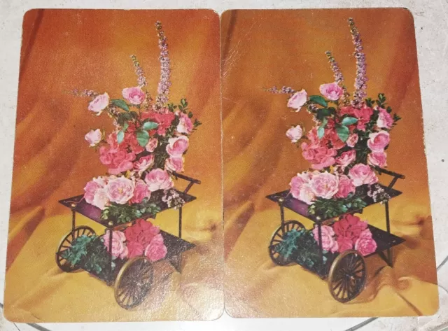 2 vintage swap cards 1970s. Flowers On Auto Trolley. Playing cards.