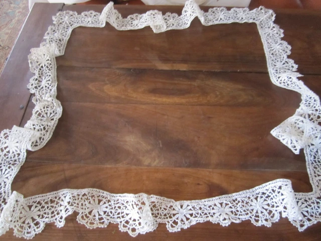 Mouchoir Ancien Fil Monogrammé Avec Dentelle – 24 Cm X 24 Cm – Belle Époque – France
