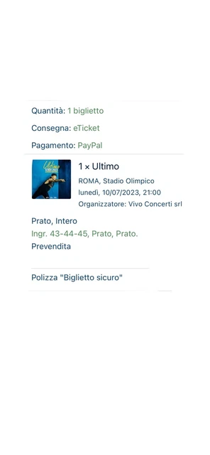 Biglietto Concerto Ultimo 10/07/2023 Roma Stadio Olimpico