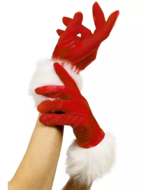 Smiffys Santa Gloves, Red