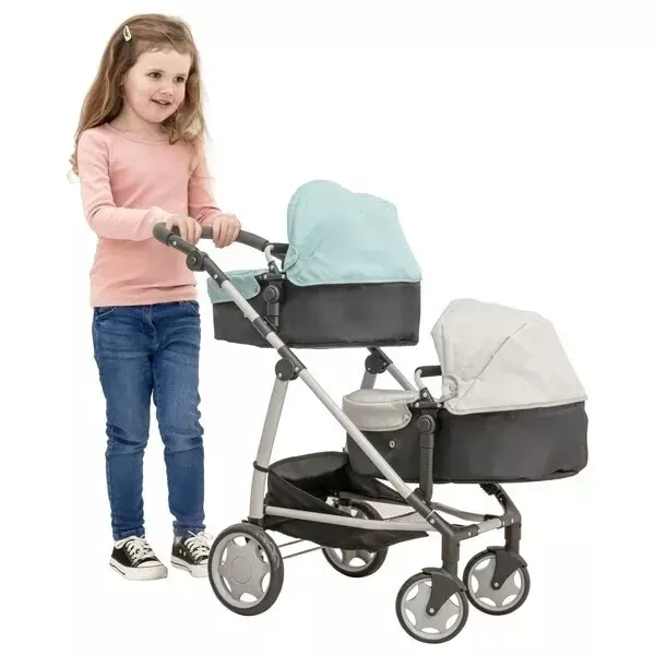 Deluxe Twin Dolls Pram Kids Two Baby Doll Pushchair Buggy Stroller Toy NEW