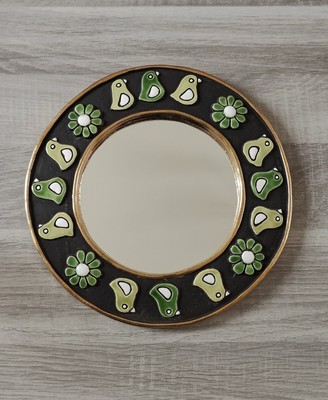 Mithé Espelt Sublime Miroir "Bocage" aux Oiseaux & Fleurs Céramique Line Vautrin 