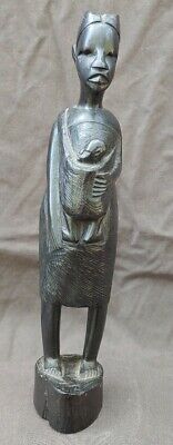 Old Vintage Hand Carved African Figure Mother with Baby Ethnic Wood Carving