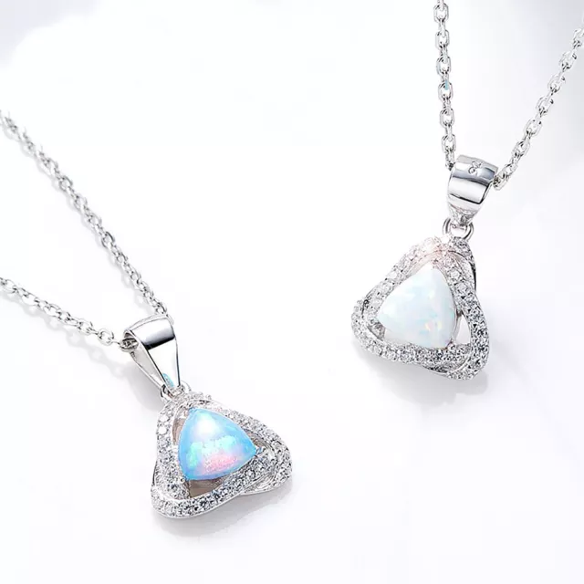 Damen Halskette mit Australien Opal Anhänger 925 Silber Stein Schimmer Dreieck