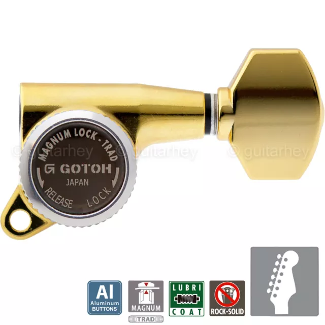 NEW Gotoh SG381-AB07 MGT MAGNUM LOCKING Set 6 in line ALUMINUM Buttons - GOLD