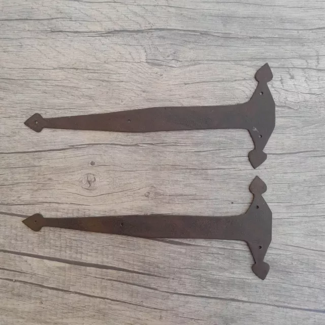 VTG iron handmade french german gothic gate door dummy hinges ornate rusty pair