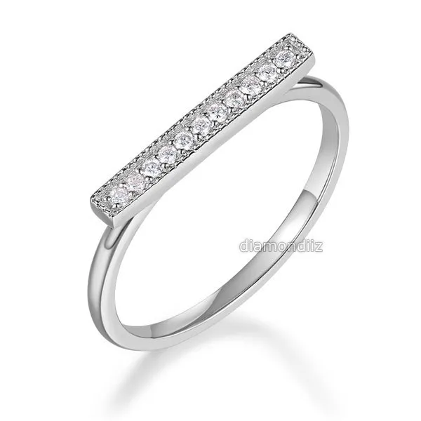 14K White Gold Wedding Band Women Elegant Ring 0.07 Ct Diamond Fine Jewelry