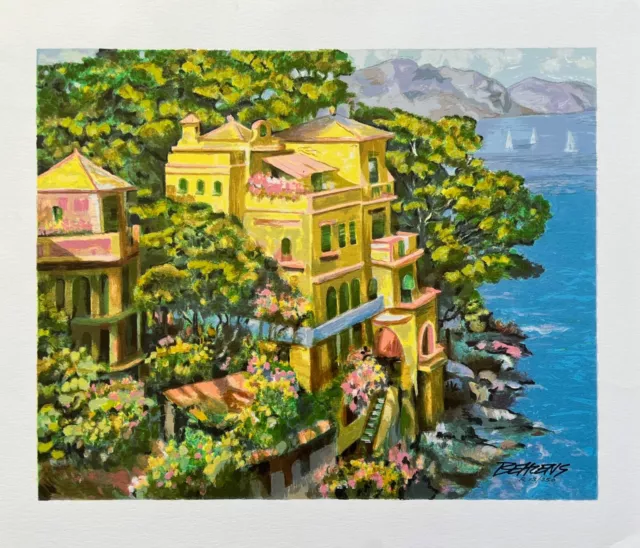 Howard Behrens VILLA PORTOFINO Hand Signed Limited Edition Serigraph Art