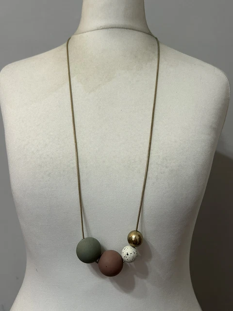 Oliver Bonas Suzano Enamel Chain & Pendant Necklace - Blue & Gold - RRP £22