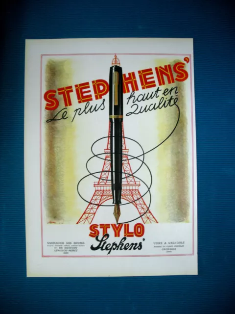 PUBLICITE DE PRESSE STEPHEN'S STYLO PLUME PLUS HAUT EN QUALITé TOUR  EIFFEL 1948