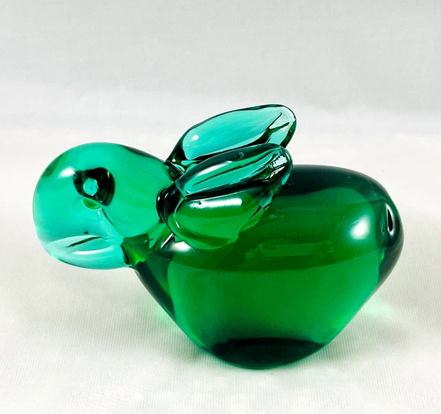 Vintage Green Glass Bunny Rabbit Blown Figurine Paperweight Easter *small chips