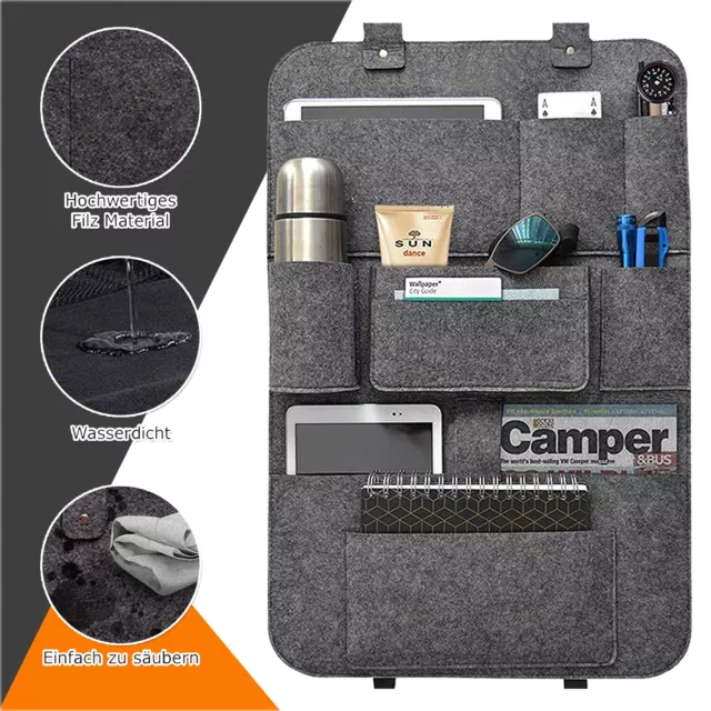 Autositz Organizer Tasche - 9 Fächer - Rückenlehnne Schutz Rücksitz Schoner Grau