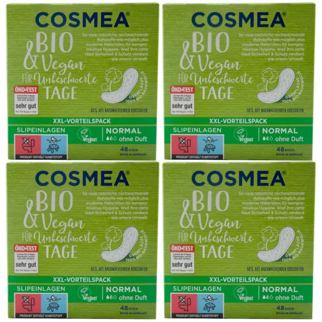Cosmea Slipeinlagen NORMAL 4x 48 Stück -ohne Duft- Oberfläche:100% Bio Baumwolle