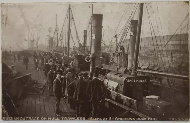 Russian Outrage Hull Trawlers St Andrews Dock Dogger Bank 1904 Vintage Postcard