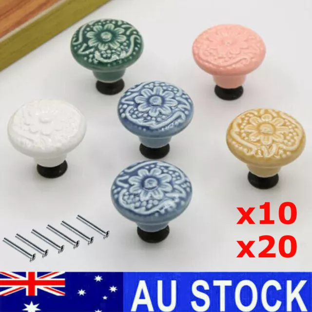 Ceramic Knobs Kitchen Cabinet Retro Vintage Door Drawer Handles Pulls AU 10/20X