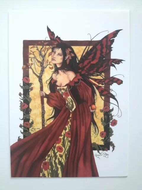 AMY BROWN NEW & MINT FAIRY POSTCARD/MINI ART PRINT QUEEN MAB and Roses Faerie