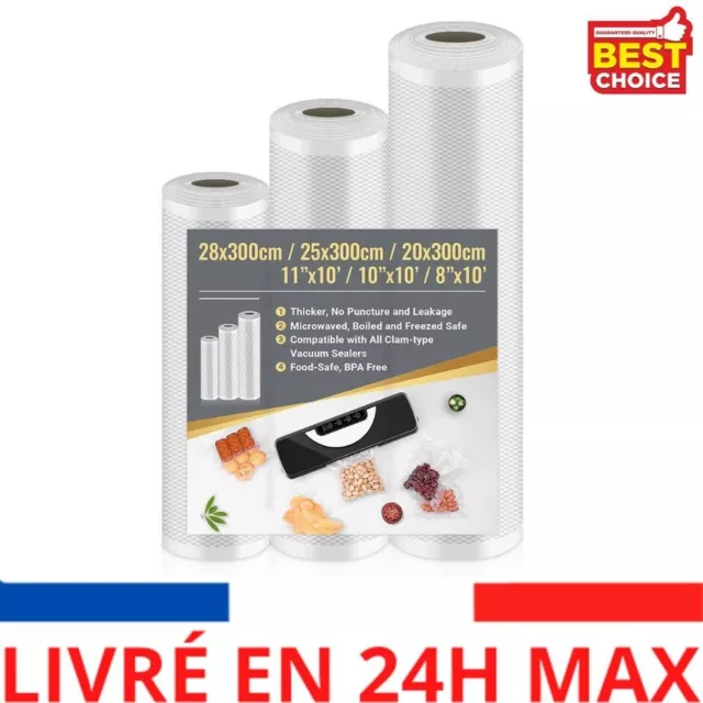 28 x 300cm, 25 x 300cm, 20 x 300cm Rouleau Sous Vide Alimentaire, 3 Packs Sac So