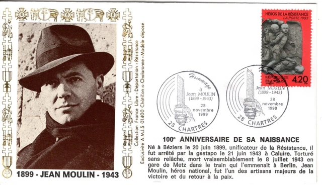 Enveloppe FDC A.M.I.S. – Jean Moulin 2003, Timbre 1er Jour Oblitéré