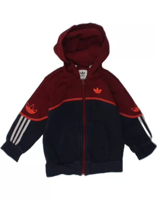 ADIDAS Baby Boys Zip Hoodie Sweater 18-24 Months Navy Blue Colourblock HZ08