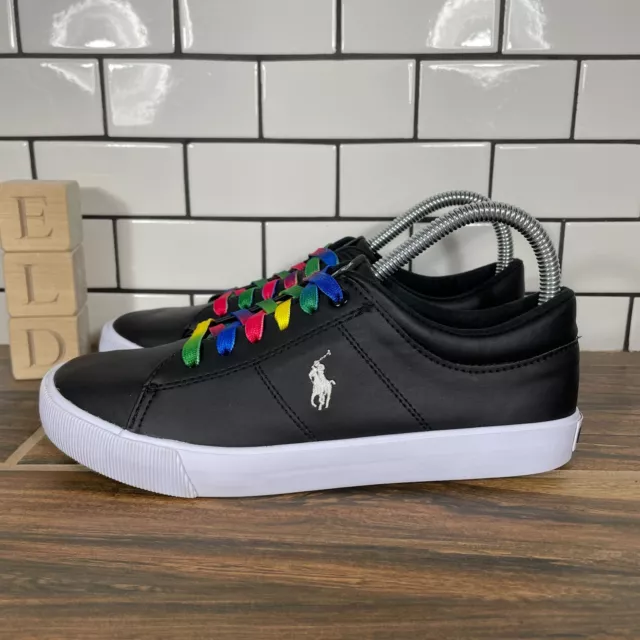 Polo Ralph Lauren Elmwood Youth Girls Size 5 Shoes Black Faux Leather Sneakers