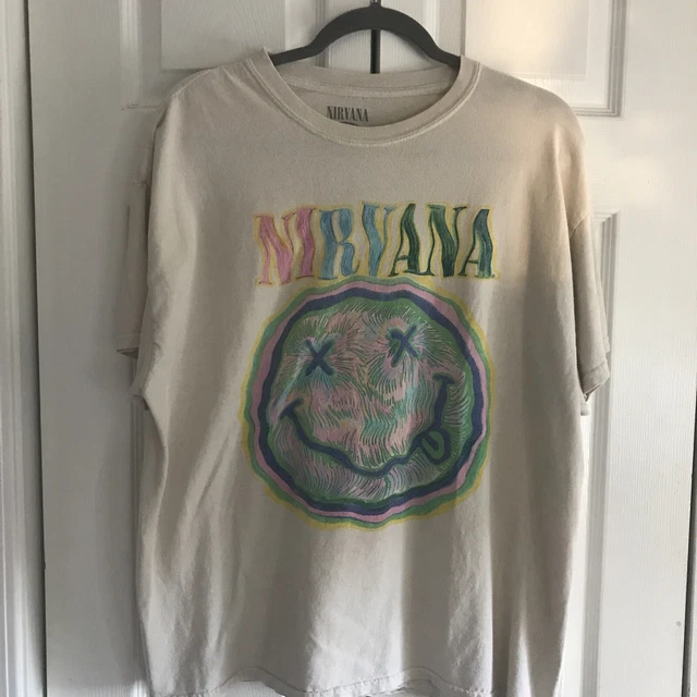 Nirvana Shirt Adult M/L Beige Urban Outfitters Rock Band Tee Smiley Nevermind