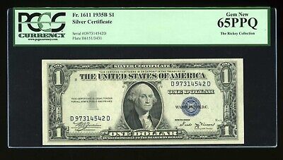 $1 1935-B Silver Vinson Gem DD Block Fr. 1611 PCGS 65 PPQ Serial D97314542D
