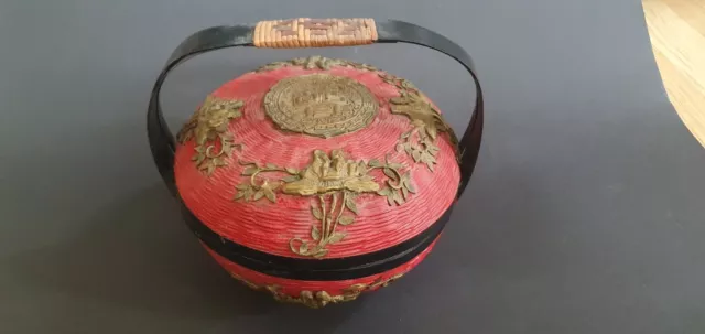 Vintage Peranakan China Straits Nyonya Auspicious Wedding Basket Bakul Siah