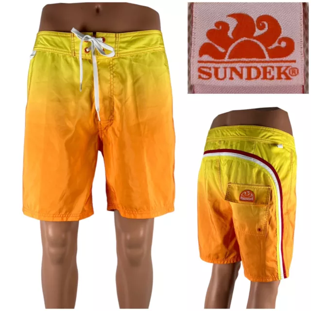 Sundek Mens Swim Shorts Trunks Bathing Suit Size 34 Yellow Orange Rainbow NWOT