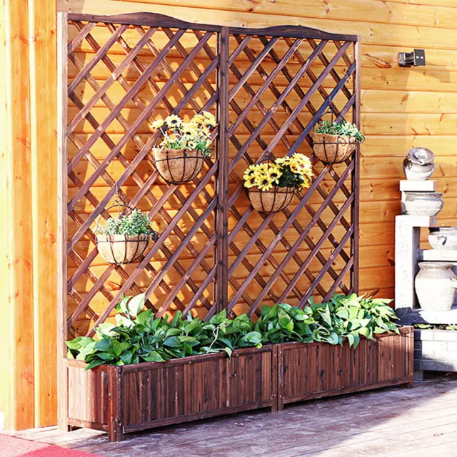 Groß Pflanzkasten mit Rankgitter Blumenkasten mit Spalier Holz Rankhilfe Braun