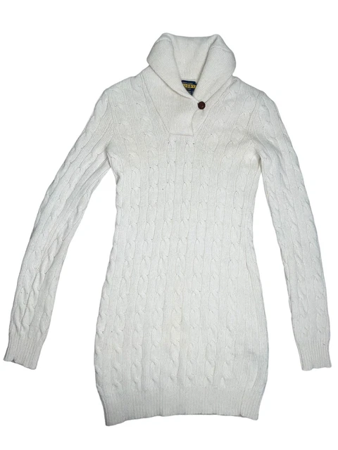Ralph Lauren Rugby Sz S Cream Ivory Wool Cashmere Angora Cable Knit Dress