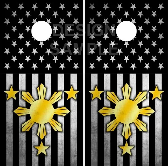 Philippines American Flag Black LAMINATED Cornhole Wrap Bag Toss Decal Sticker