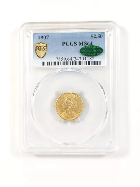 1907 $2.50 Gold Liberty Coin PCGS MS64 Green CAC Gold Shield 🛡️