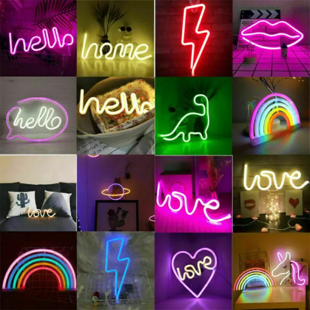 LED Rainbow Neon Sign Lights Bedside Night Light Lamp Kids XMAS Room Wall Decor