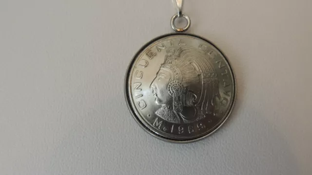 Mexico 50 centavo coin 1969  Custom pendant necklace .