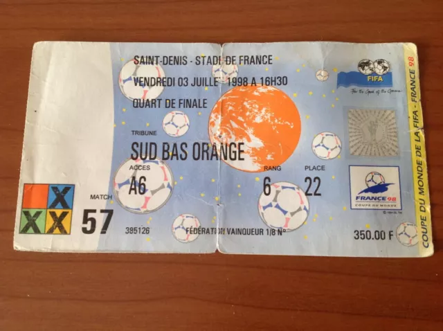 Biglietto Ticket Italia/Francia 3.7.98 Mondiali Calcio Francia Quarti Finale