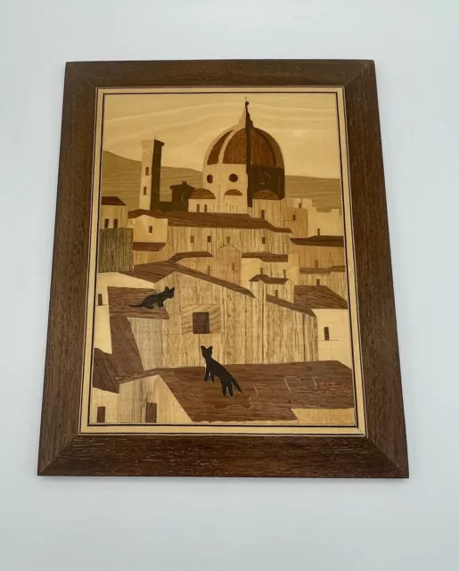 Handmade Italian Inlaid Wood Framed Marquetry Florence Cathedral Wall Decor