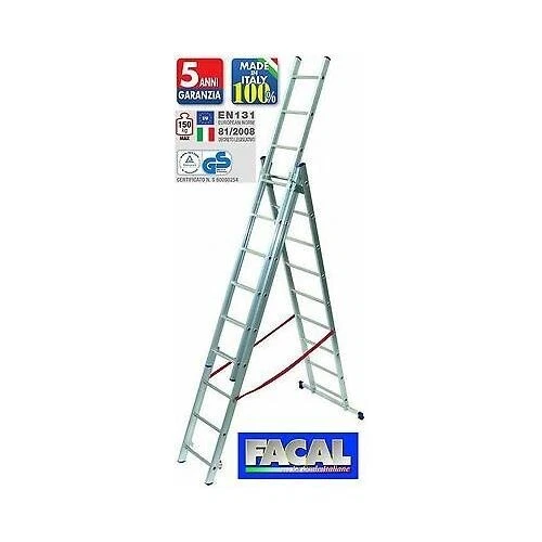 Scala Telescopica in Alluminio 3 Rampe X 8 Gradini 6 mt. Facal EURO STILO - FACA