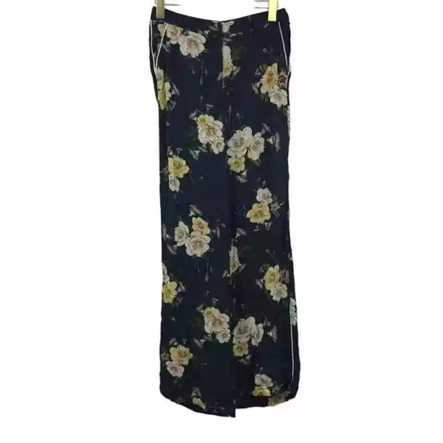 Nicholas Palazzo Pants 6 Womens Piper Floral Print Wide Leg Silk Pockets Navy