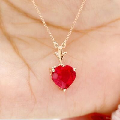 2.00Ct Heart Cut Red Ruby Solitaire Pendant Necklace 14k Rose Gold Plated